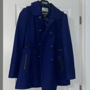 Kensie Naby blue leather trim coat